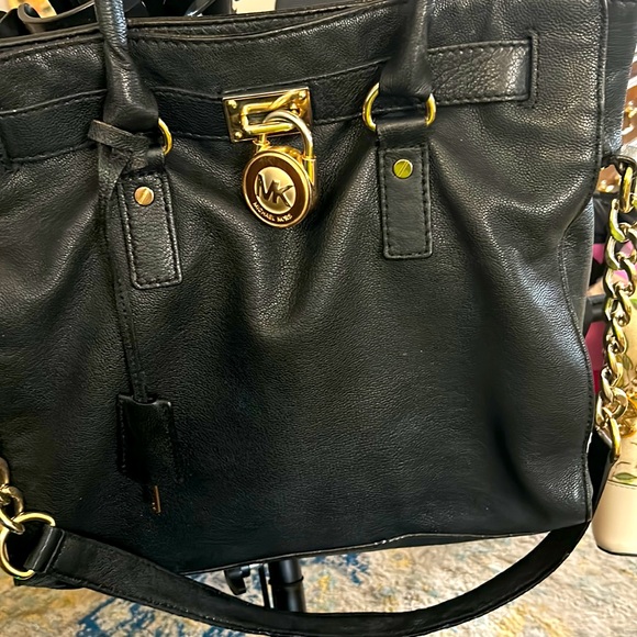 Michael Kors-XL-Hamilton Black Grain Leather Sholder bag,satchel,Gold Hardware, - Picture 7 of 17